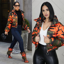 Load image into Gallery viewer, Short Parkas High Collar Full Sleeve Zipper Camouflage
