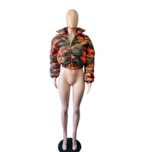 Load image into Gallery viewer, Short Parkas High Collar Full Sleeve Zipper Camouflage
