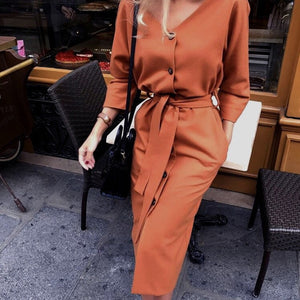 Sexy v Neck Autumn Long Sleeve Women Dress