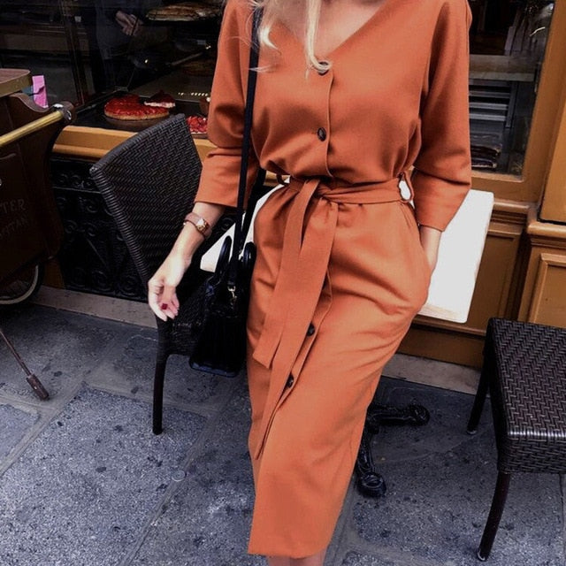 Sexy v Neck Autumn Long Sleeve Women Dress